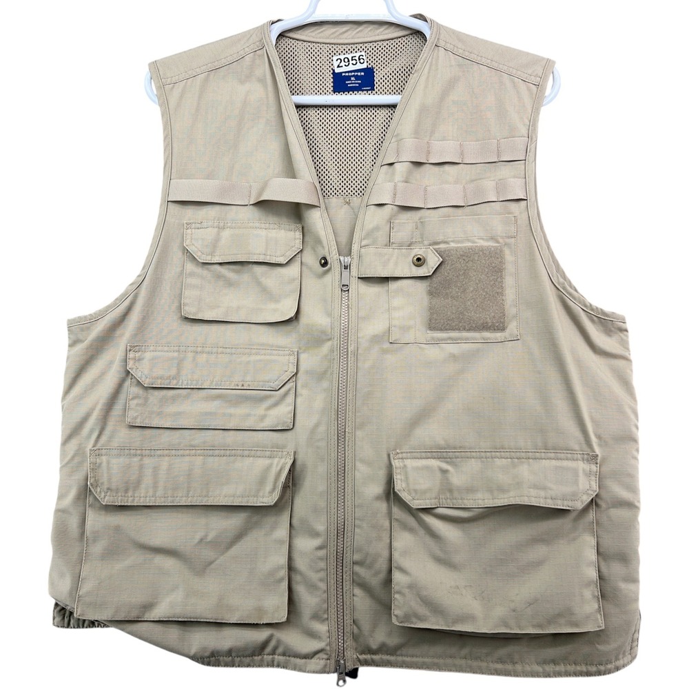 Propper Tactical Vest Mens XL Tan Ripstop Multi-Pocket Utility Fishing Outdoor
